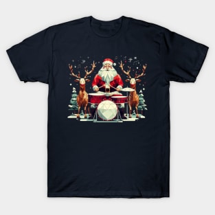 Christmas Santa Magician Drummer T-Shirt